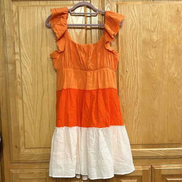 Orange and White Tiered Dress - Picture 7 of 9